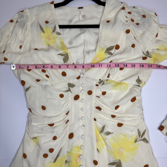Free People Long Sleeve Mini Dress Polka Dot Button Front Cream Yellow S - Picture 6 of 14